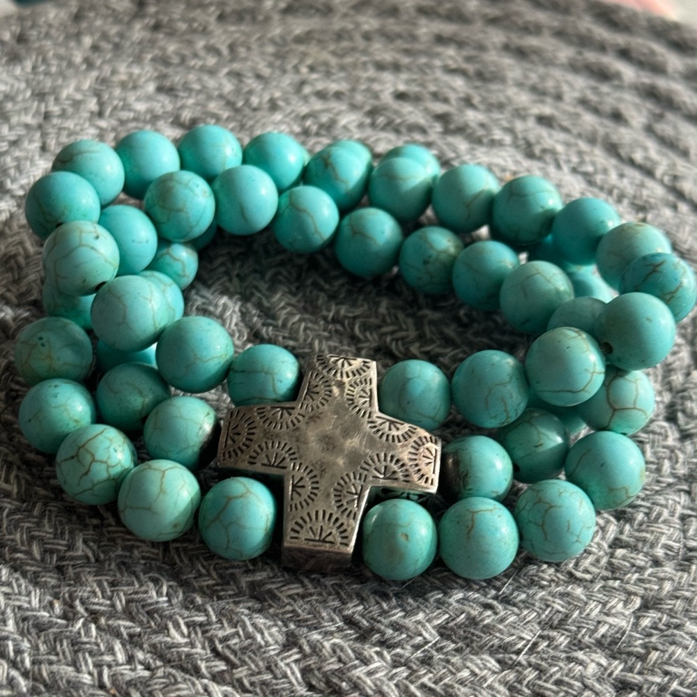 SILPADA- Howlite Turquoise Silver Devotion Cross Stretch Reversible Bracelet